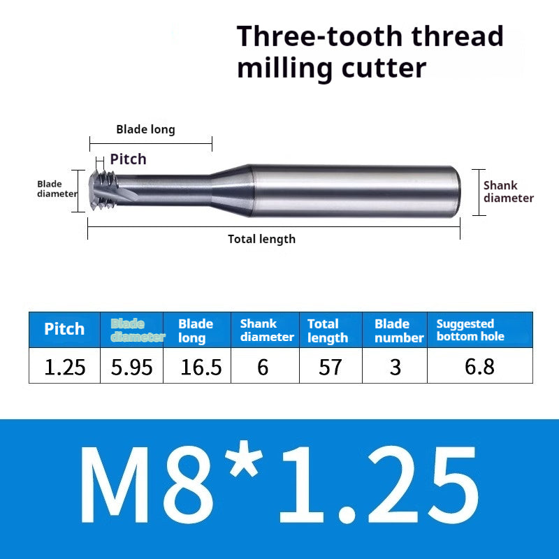 2034-65° three-tooth thread milling cutter, tungsten steel alloy end mill, tooth milling cutter, three-edged coating, M2M3M4M6 CNC cutter Shandong Denso Pricision Tools Co.,Ltd.
